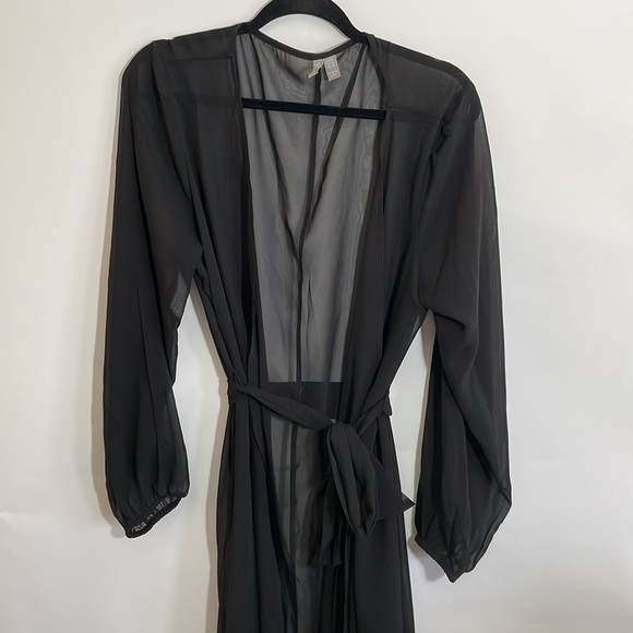 Asos Design curve long sleeve wrap tie chiffon maxi beach kimono black - Picture 6 of 7